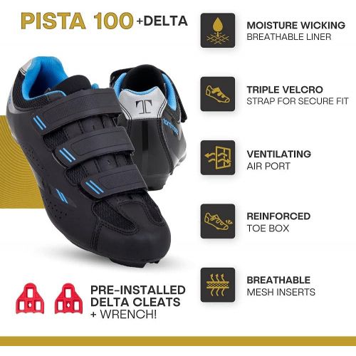  [아마존베스트]Tommaso Pista Womens Spin Class Ready Cycling Shoe Bundle with Compatible Cleat, Look Delta, SPD - Black, Blue, Pink, White