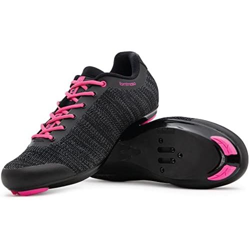  [아마존베스트]Tommaso Pista Aria Knit Womens Spin Class Ready Cycling Shoe and Bundle with Compatible Cleat, Look Delta, SPD - Black, Pink, Grey, Blue