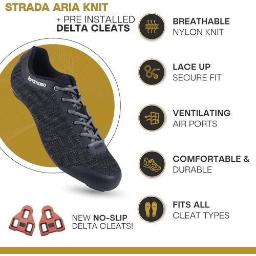  [아마존베스트]Tommaso Strada Aria Knit Lace Up Dual Compatible Cycling Shoe and Bundle, SPD, Delta, Black