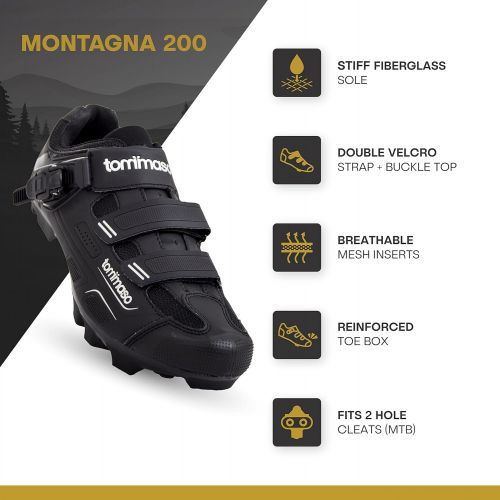  [아마존베스트]Tommaso Montagna 200 Mens Mountain Bike MTB Spin Cycling Shoe with Buckle Compatible with SPD Cleats Black
