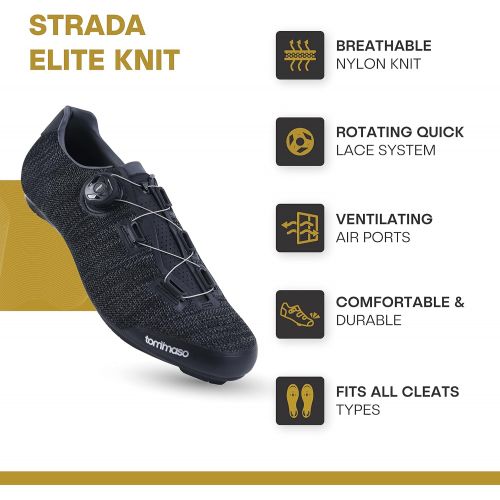  [아마존베스트]Tommaso Strada Elite Knit Quick Lace Style Road Bike Cycling Shoe, Dual Compatible with SPD, Delta, Black