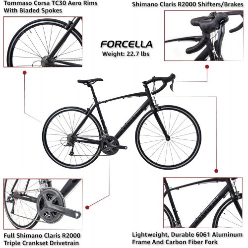  Tommaso Forcella Endurance Aluminum Road Bike, Carbon Fork, Shimano Claris R2000, 24 Speeds, Aero Wheels, Matte Black, Matte White