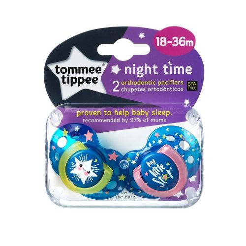 토미티피 Tommee Tippee Closer to Nature Night Time Toddler Soothie Pacifier, 18-36 Months - 2 Count (Colors May Vary)