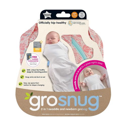 토미티피 Tommee Tippee Grosnug Newborn Swaddle Sleeping Bag, Hip-Healthy Sleeping Sack - Light Weight for 70-77 Degree F - Wild Posy - Small Size, 0-3 months, Pink, 0-2 Months