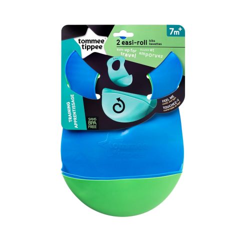 토미티피 [아마존베스트]Tommee Tippee Easi-Roll Up Bib, BPA-Free Crumb & Drip Catcher, Blue & Green, 2 Count