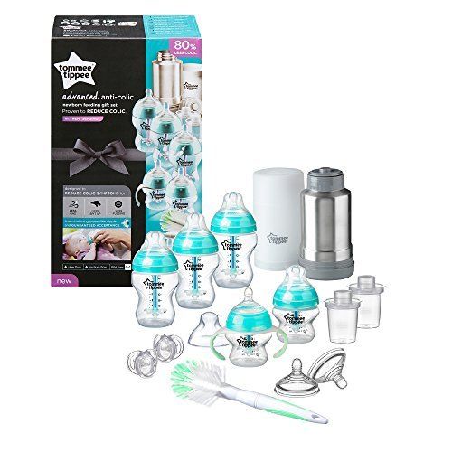 토미티피 [아마존베스트]Tommee Tippee Advanced Anti-Colic Newborn Baby Bottle Feeding Gift Set, Heat Sensing Technology, Breast-Like Nipple, BPA-Free