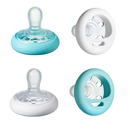 토미티피 [아마존베스트]Tommee Tippee Closer To Nature Soother Pacifier - BPA-free, Breast-Like Shape - White & Ice Blue - 0-6 months, 4 count