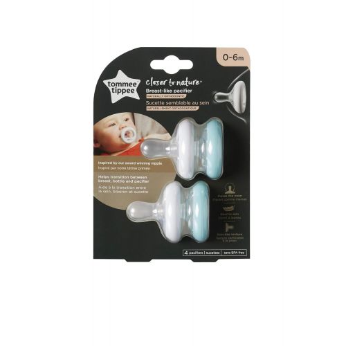 토미티피 [아마존베스트]Tommee Tippee Closer To Nature Soother Pacifier - BPA-free, Breast-Like Shape - White & Ice Blue - 0-6 months, 4 count