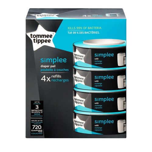 토미티피 Tommee Tippee Simplee Diaper Pail Refill Cartridge - Smart seal lid blocks all odors - 180 Count per Pack - 4 Pack