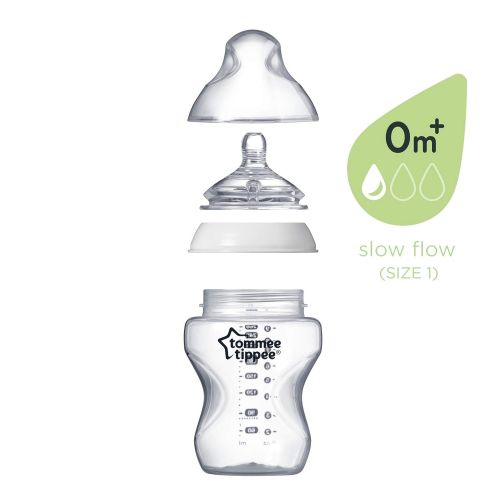 토미티피 Tommee Tippee Closer to Nature Baby Bottle Decorated Blue, Anti-Colic Valve, Breast-like Nipple for Natural Latch, Slow Flow, BPA-Free - 0+ months, 9 Ounce, 3 Count (Design May Var