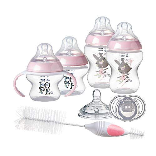 토미티피 Tommee Tippee Closer to Nature Newborn Baby Bottle Feeding Starter Set, Anti-Colic Valve, Breast-Like Nipples - BPA-Free, Pink (Design May Vary)