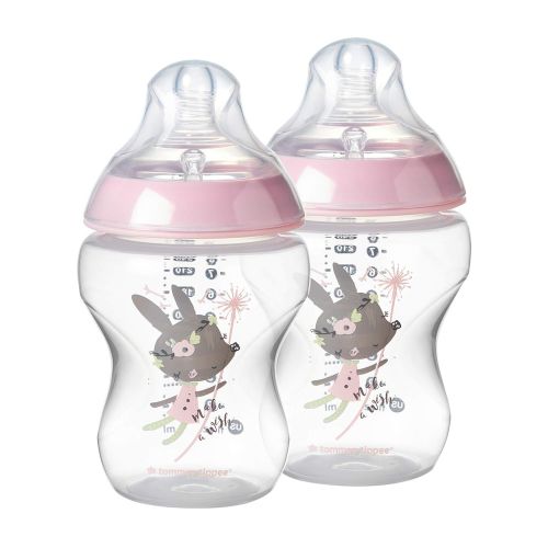 토미티피 Tommee Tippee Closer to Nature Newborn Baby Bottle Feeding Starter Set, Anti-Colic Valve, Breast-Like Nipples - BPA-Free, Pink (Design May Vary)