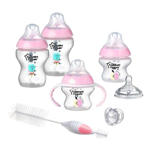 토미티피 Tommee Tippee Closer to Nature Newborn Baby Bottle Feeding Starter Set, Anti-Colic Valve, Breast-Like Nipples - BPA-Free, Pink (Design May Vary)