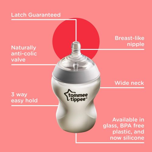 토미티피 Tommee Tippee Closer to Nature Baby Bottle, Anti-Colic, Breast-like Nipple, BPA-Free - Slow Flow, 9 Ounce (3 Count)