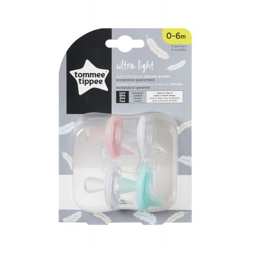 토미티피 Tommee Tippee Ultra-Light Silicone Baby Pacifier, Girl - 0-6m, 4pk, Pink