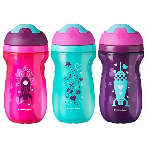 토미티피 Tommee Tippee Non-Spill Insulated Sippee Toddler Tumbler Cup, 12+ Months, 9 Ounce, 3 Count, Girl, Purple, Pink and Blue