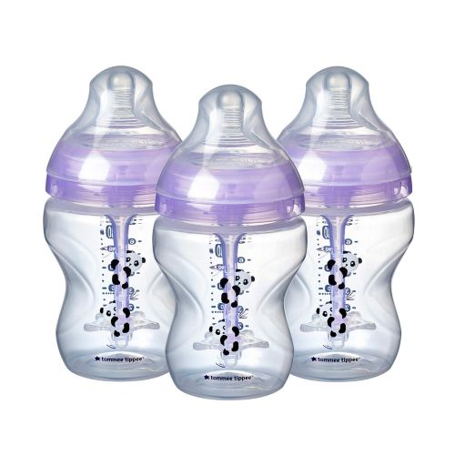 토미티피 Tommee TippeeDecorated Advanced Anti-Colic Bottles, Breast-Like Slow Flow Nipple, Heat-Sensing Technology, BPA-Free - Pink - 9 Ounce, 3 Count