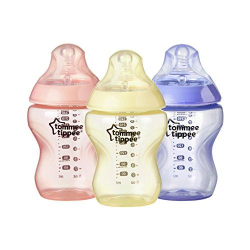 토미티피 Tommee Tippee Closer to Nature Baby Bottle, Anti-Colic, BPA-Free- Girl, Pink/Yellow/Purple, Slow Flow, 9 Ounce, 3 Count (Colors May Vary)