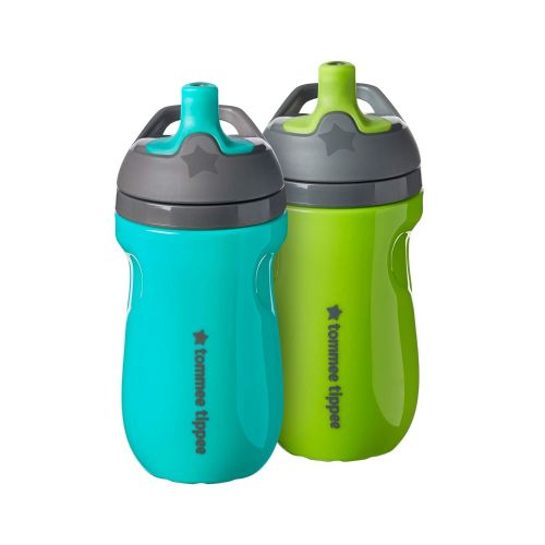 토미티피 Tommee Tippee Insulated Sportee Water Bottle for Toddlers, Spill-Proof, 9oz, 12m+, 2-Count, Teal and Green