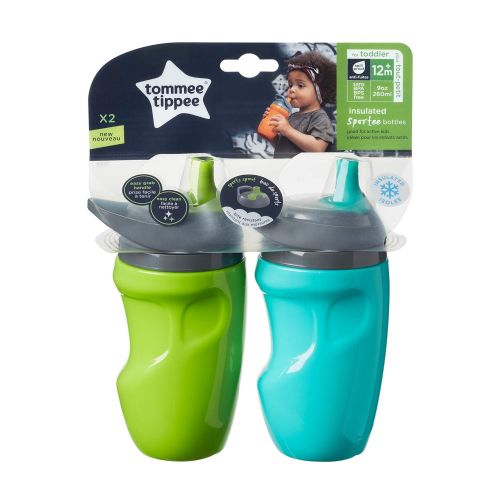 토미티피 Tommee Tippee Insulated Sportee Water Bottle for Toddlers, Spill-Proof, 9oz, 12m+, 2-Count, Teal and Green