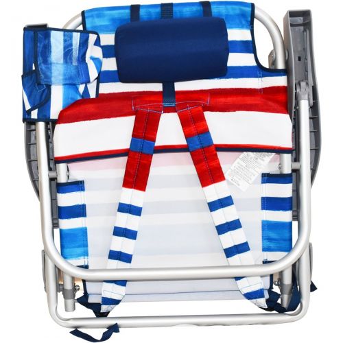  2 Tommy Bahama Backpack Cooler Chair with Storage Pouch and Towel Bar (Red/White/Blue & Red/White/Blue)