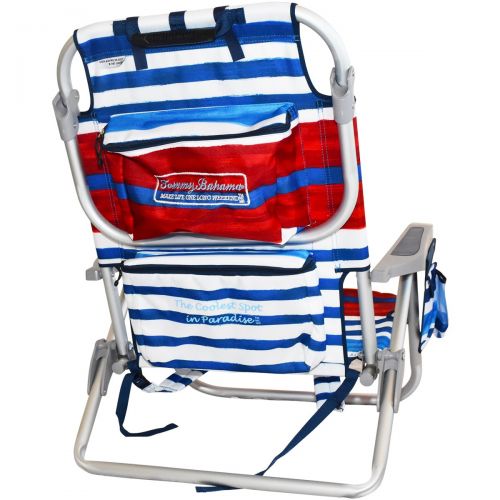  2 Tommy Bahama Backpack Cooler Chair with Storage Pouch and Towel Bar (Red/White/Blue & Red/White/Blue)