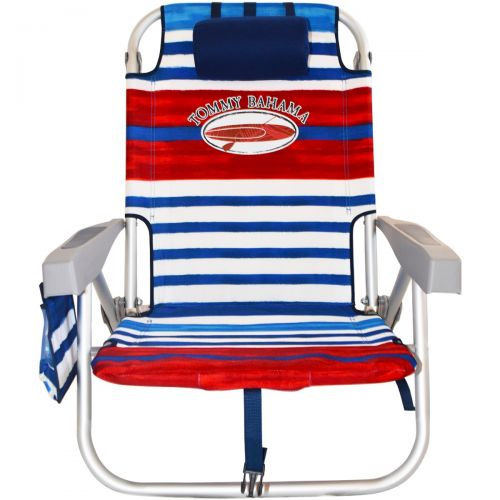  2 Tommy Bahama Backpack Cooler Chair with Storage Pouch and Towel Bar (Red/White/Blue & Red/White/Blue)