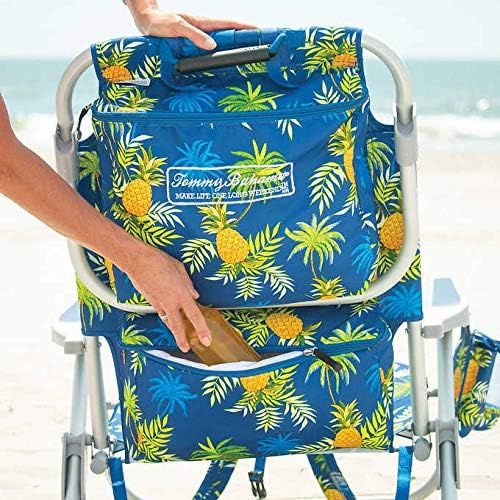  2 Tommy Bahama Backpack Beach Chairs Blue/Pineapple