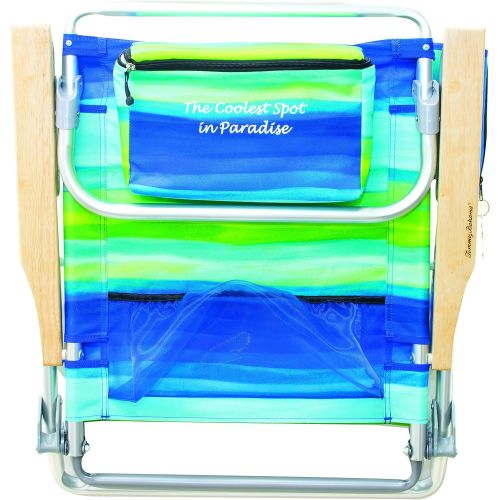  Tommy Bahama 5-Position Classic Lay Flat Folding Backpack Beach Chair - Blue and Green Stripe