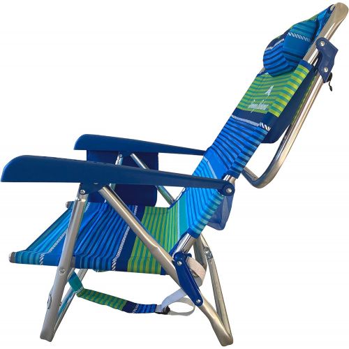  Tommy Bahama Set of 2 Low to The Ground Beach Chairs with Storage Pouch Towel Bar and Cooler (Nautical Stripe)