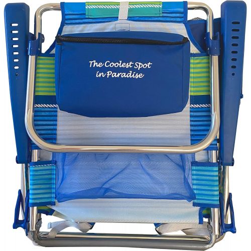  Tommy Bahama Set of 2 Low to The Ground Beach Chairs with Storage Pouch Towel Bar and Cooler (Nautical Stripe)