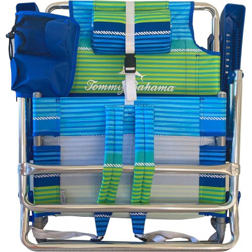  Tommy Bahama Set of 2 Low to The Ground Beach Chairs with Storage Pouch Towel Bar and Cooler (Nautical Stripe)
