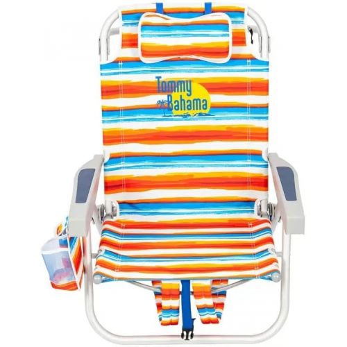  Tommy Bahama Backpack Beach Chair-New 2022 Designs-5-Position Classic Lay Flat-Insulated Cooler Towel Bar-Storage Pouch (Tropical Sunset)