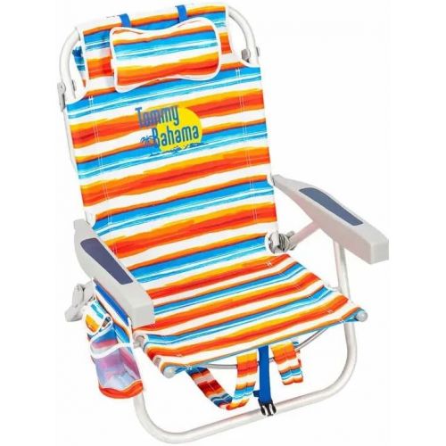  Tommy Bahama Backpack Beach Chair-New 2022 Designs-5-Position Classic Lay Flat-Insulated Cooler Towel Bar-Storage Pouch (Tropical Sunset)