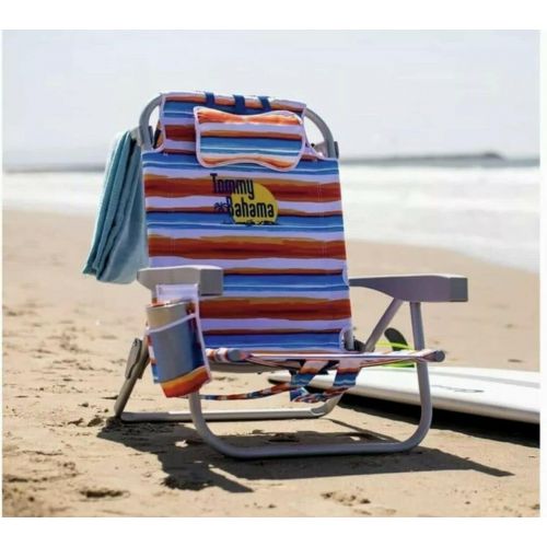  Tommy Bahama Backpack Beach Chair-New 2022 Designs-5-Position Classic Lay Flat-Insulated Cooler Towel Bar-Storage Pouch (Tropical Sunset)