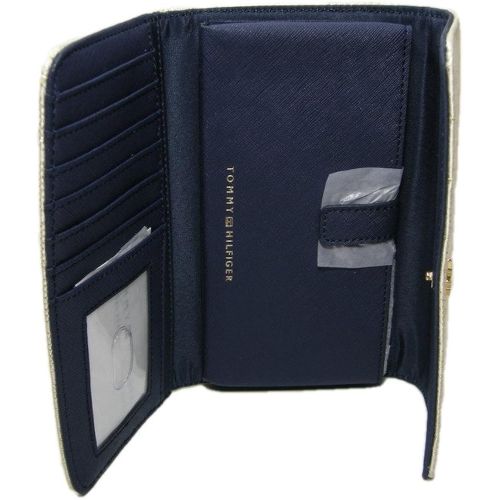 타미힐피거 New Tommy Hilfiger TH Logo Crossbody Purse Hand Bag Wallet Ivory Gold Clutch