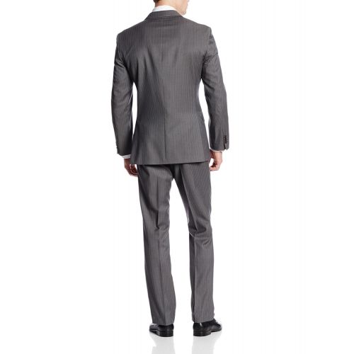 타미힐피거 Tommy+Hilfiger Tommy Hilfiger Mens Nathan Gray-Stripe Two-Button Side-Vent Suit