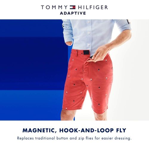 타미힐피거 Tommy+Hilfiger Tommy Hilfiger Mens Adaptive Tennis Shorts with Adjustable Waist and Velcro Magnet Fly