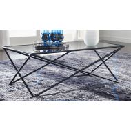 Tommy Hilfiger Azura Coffee Table with a Dark Smoke Glass Tabletop and Geometric Steel Base