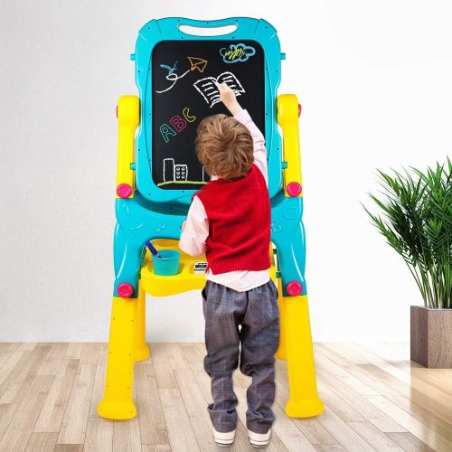  [아마존베스트]Tomons Art Easel for Kids, Double-Sided Magnetic Dry Erase Board and Chalk Board Adjustable Standing Kids Easel for Toddlers Boys and Girls