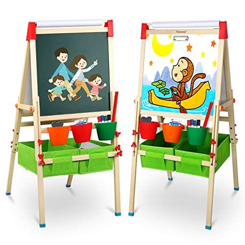  [아마존베스트]Tomons Kids Wooden Art Easels for Kids, 3-in-1 Chalkboard/Whiteboard/Paper Roll Easel for Boys and Grils Age 3+