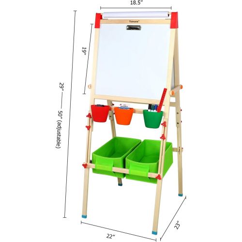  [아마존베스트]Tomons Kids Wooden Art Easels for Kids, 3-in-1 Chalkboard/Whiteboard/Paper Roll Easel for Boys and Grils Age 3+