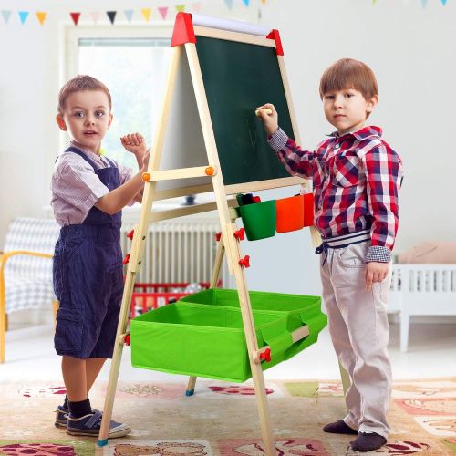  [아마존베스트]Tomons Kids Wooden Art Easels for Kids, 3-in-1 Chalkboard/Whiteboard/Paper Roll Easel for Boys and Grils Age 3+