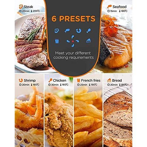  Tomons Hot Air Fryer, 3.5 L XL Fryer, Hot Air Fryer, Air Fryer LED Touch Panel with Temperature Control and Timer, Hot Air Circulation 6 Presets Without Oil, with Recipe Booklet (E