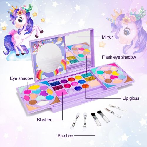  Tomons Kids Makeup Kit for Girl Princess Real Washable Cosmetic Toy Beauty Set with Mirror - Non Toxic, Birthday Toys Gift for 3 4 5 6 7 8 9 10 Years Old Girls