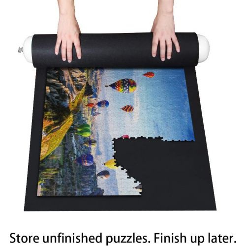  [아마존베스트]Rollable Jigsaw Puzzle Mat with Storage Bag, Store Puzzle for Next Play, Jigsaw Puzzle Roll Mat Board Up to 1500 Pieces Felt Mat Inflatable Tube, Inflator and Fasteners Strap(46.5