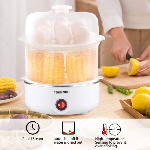  2-tier Egg Cooker Large 14 Eggs Capacity, Tomorotec Electric Rapid Egg Maker, Auto Off for Hard Boiled Eggs, Poached Eggs, Steamed Vegetables, Seafood, Dumplings