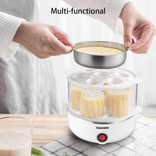  2-tier Egg Cooker Large 14 Eggs Capacity, Tomorotec Electric Rapid Egg Maker, Auto Off for Hard Boiled Eggs, Poached Eggs, Steamed Vegetables, Seafood, Dumplings