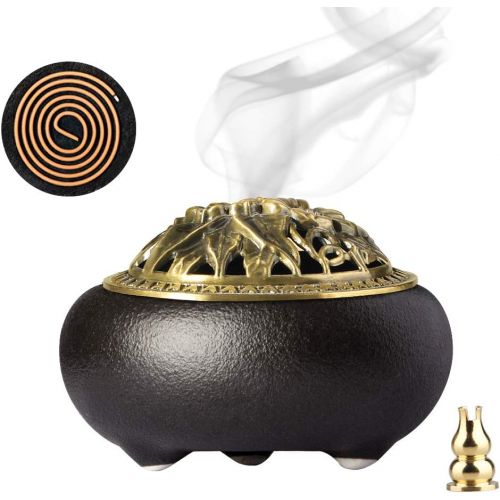  인센스스틱 Tomorotec Dual Use Stick Incense Burner and Cone Incense Holder, Attom Tech Home Ceramic Incense Holder, Incense Ash Catcher (Black, Incense Sold Separately)