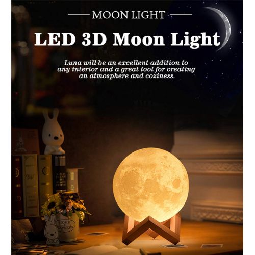  Tomorrow Sun Shine 3D Moonlight Lamp, Night Light 3D Printing Moon Lamp Lunar USB Lights Night Light, Touch Control Brightness 3 Color Mood Light for Bedroom Cafe Bar Dining Room,18cm